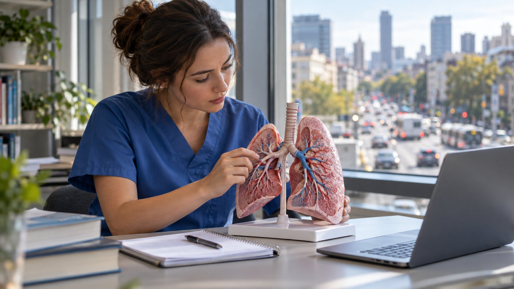 Nursing student uses a lung model to plan an air pollution nursing case study
