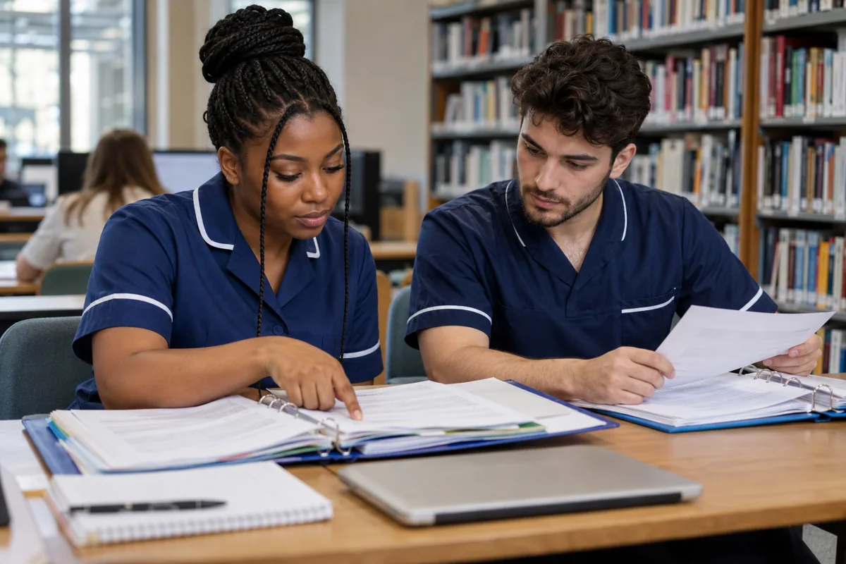 Nursing students comparing professional standards and clinical guidance