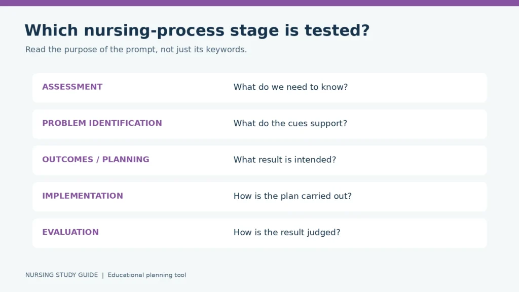 Nursing Process Homework: Identify Which Stage the Question Is Testing